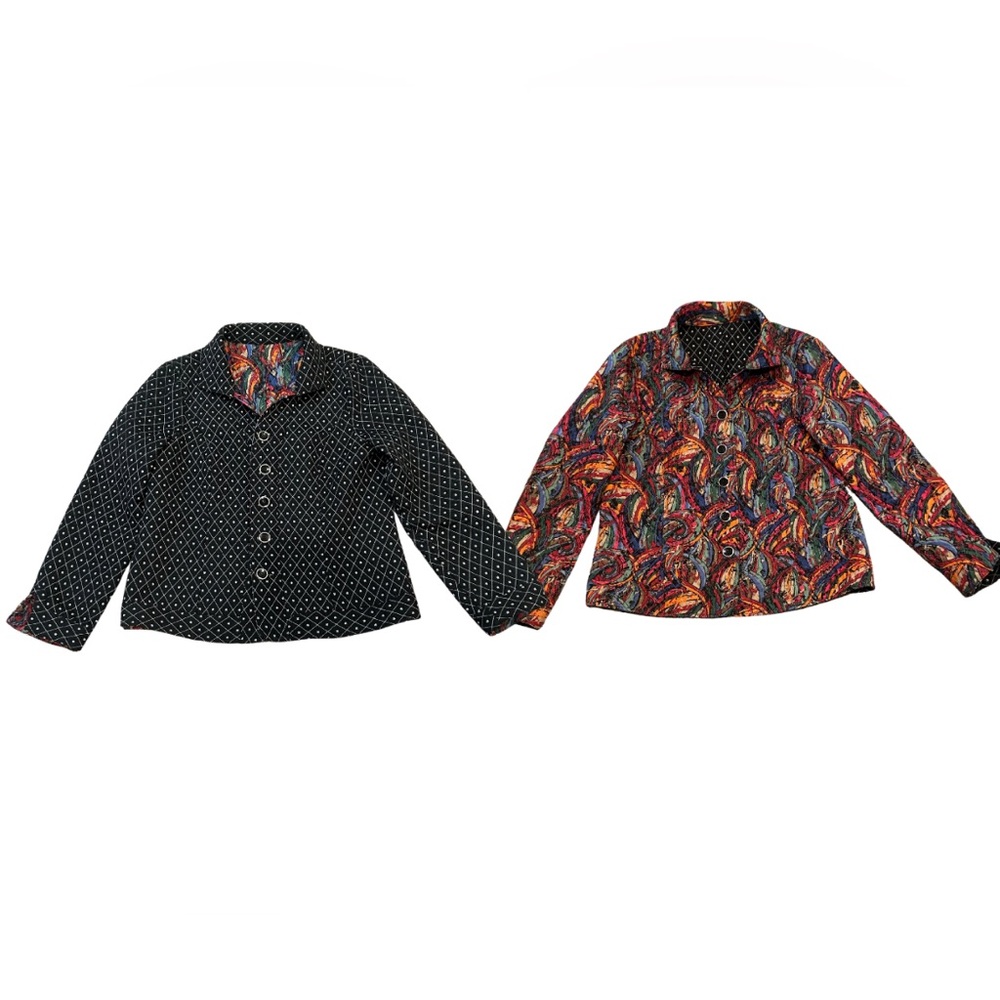 Fully Reversible Quilted Jacket | Black/Multi | S… - image 1